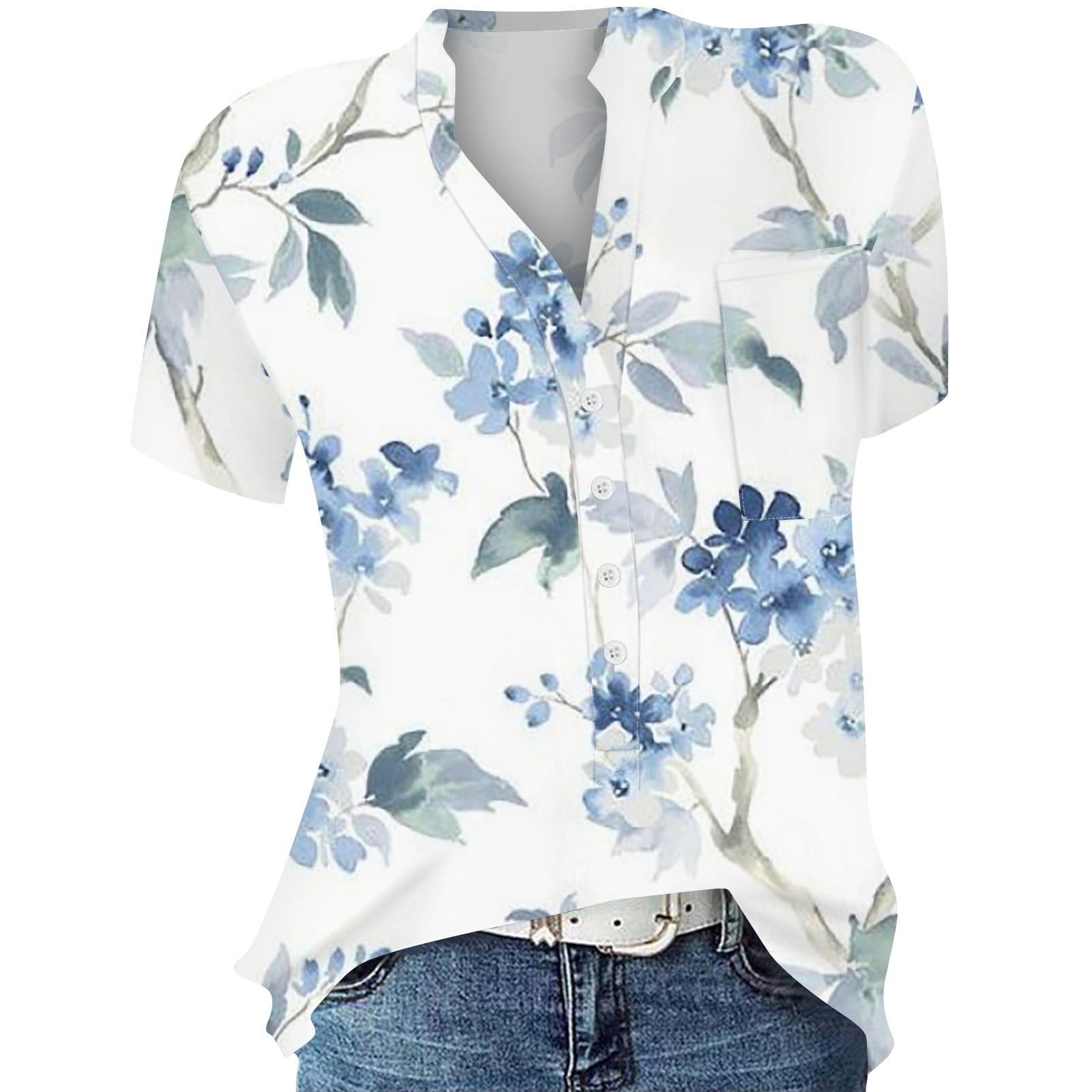 KIFOVEN Women's Summer Floral Tunic Top - V-Neck Short Sleeve Loose Fit Blouse - View #12