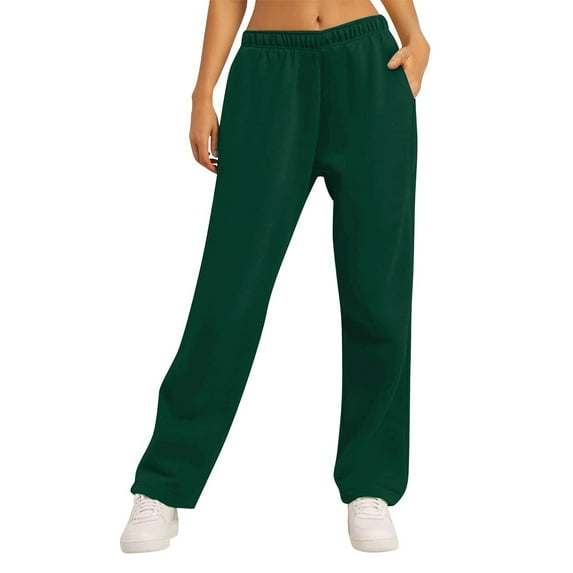Knosfe Women’s Fleece Lined Sweatpants Baggy Wide Straight Leg Pants Dark Green 2XL