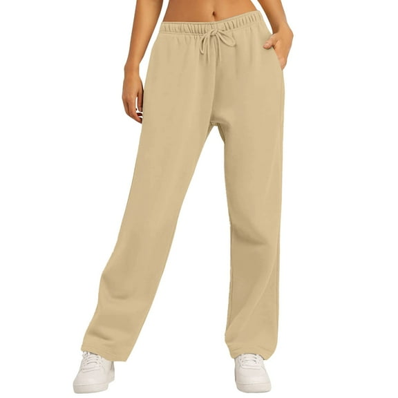 Knosfe Women’s Fleece Lined Sweatpants Baggy Wide Straight Leg Pants Khaki S