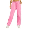 thumbnail image 1 of Knosfe Women’s Fleece Lined Sweatpants Baggy Wide Straight Leg Pants Pink M, 1 of 7
