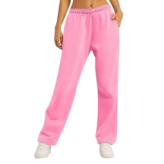 Knosfe Women’s Fleece Lined Sweatpants Baggy Wide Straight Leg Pants Pink M