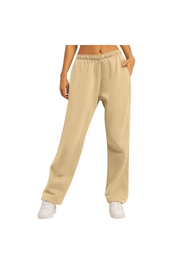 Women’s Fleece Lined Sweatpants Baggy Wide Straight Leg Pants Yellow XL