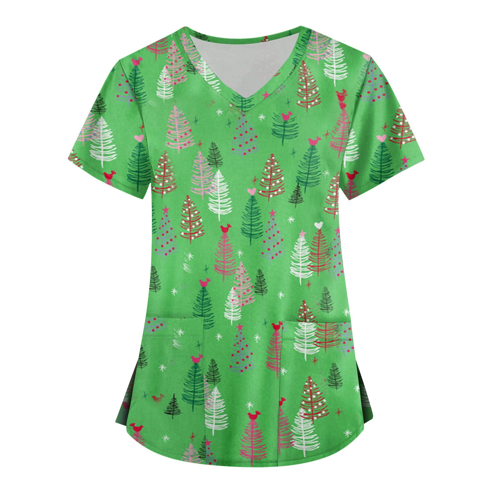 Knosfe Women's Scrubs Christmas Tree Short Sleeve V Neck Womens Scrub