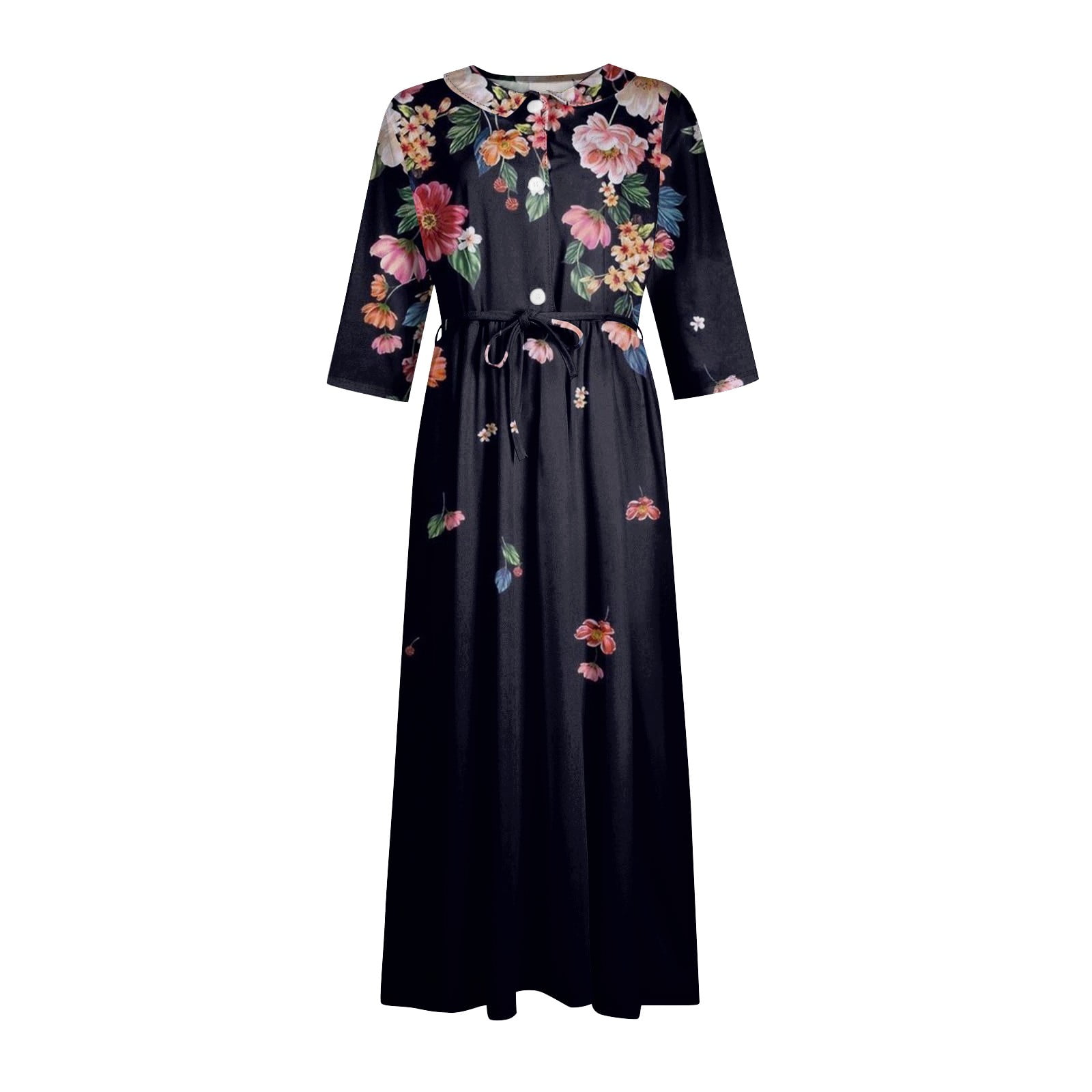 3/4 Sleeve Print Lapel Embroidery Vacation Dresses 3/4 Sleeve Print Lapel Embroidery Vacation Dresses