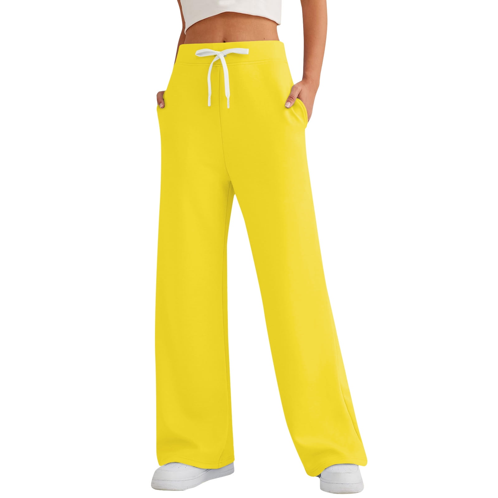 Knosfe Women s Sweat Pants Drawstring Long Sweatpants Women High Waisted Comfortable Wide Leg Trendy Women Jogger Pants Straight Leg Winter with Pockets Athletic Baggy Pants Women Yellow XL Walmart ...