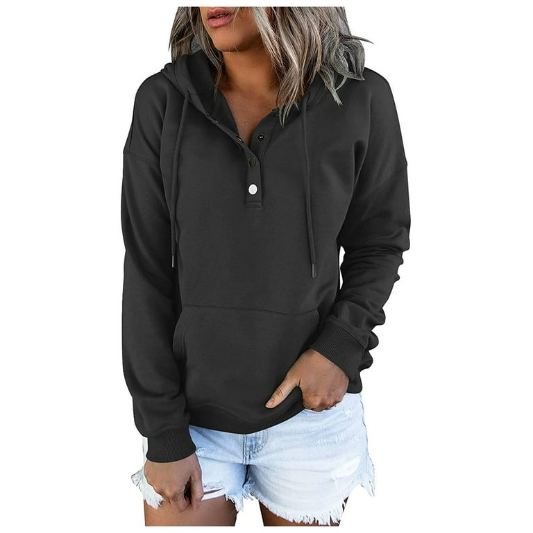 Women's Fleece Hoodie Loose Hoodie Drawstring Hoodie Casual Long Sleeved  Top Hoodie Women Pullover (1A-Black, M)