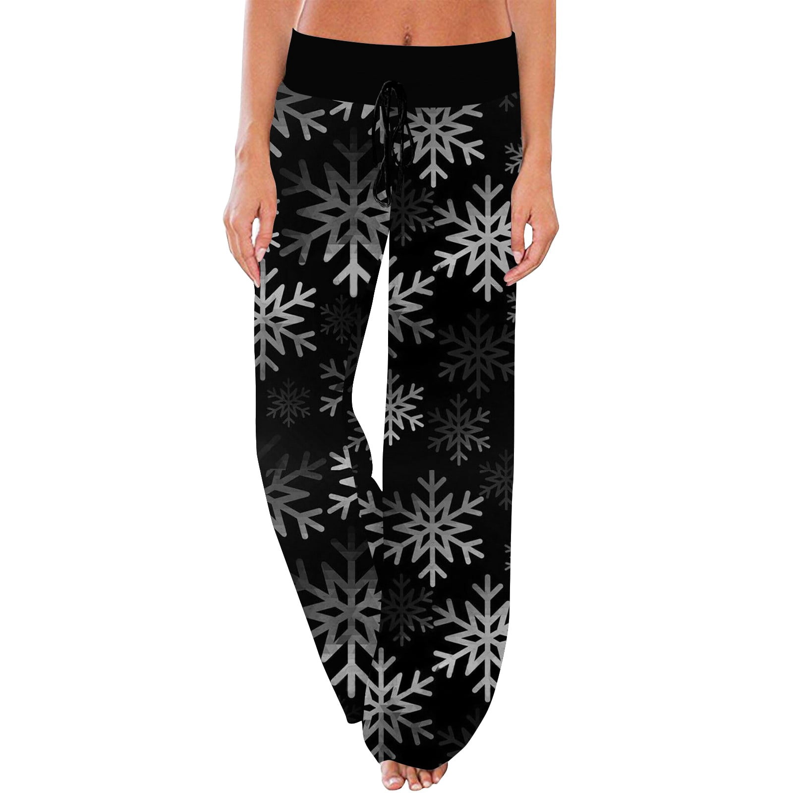 Knosfe Womens Christmas Pajama Bottoms Snowflake Wide Leg Xmas Palazzo