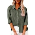 thumbnail image 1 of Knosfe Womens Cotton Button Shirt Clearance Casual Long Sleeve Loose Lapel Collared Linen Work Blouse Tops with Pocket Army Green 2XL, 1 of 7