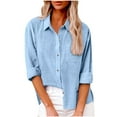 thumbnail image 1 of Knosfe Womens Cotton Button Shirt Clearance Casual Long Sleeve Loose Lapel Collared Linen Work Blouse Tops with Pocket Sky Blue M, 1 of 7