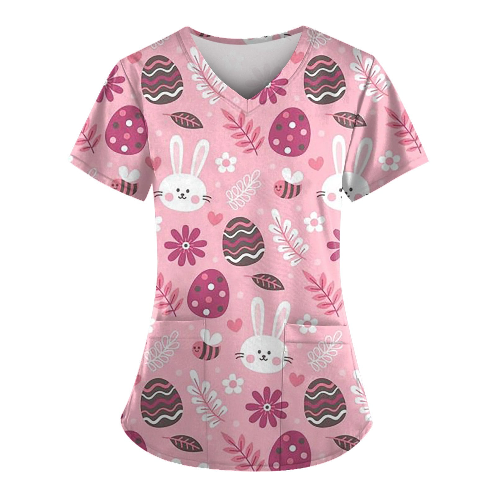 Knosfe Womens Easter Scrub Tops Egg V Neck Bunny Easter Scrubs Easter