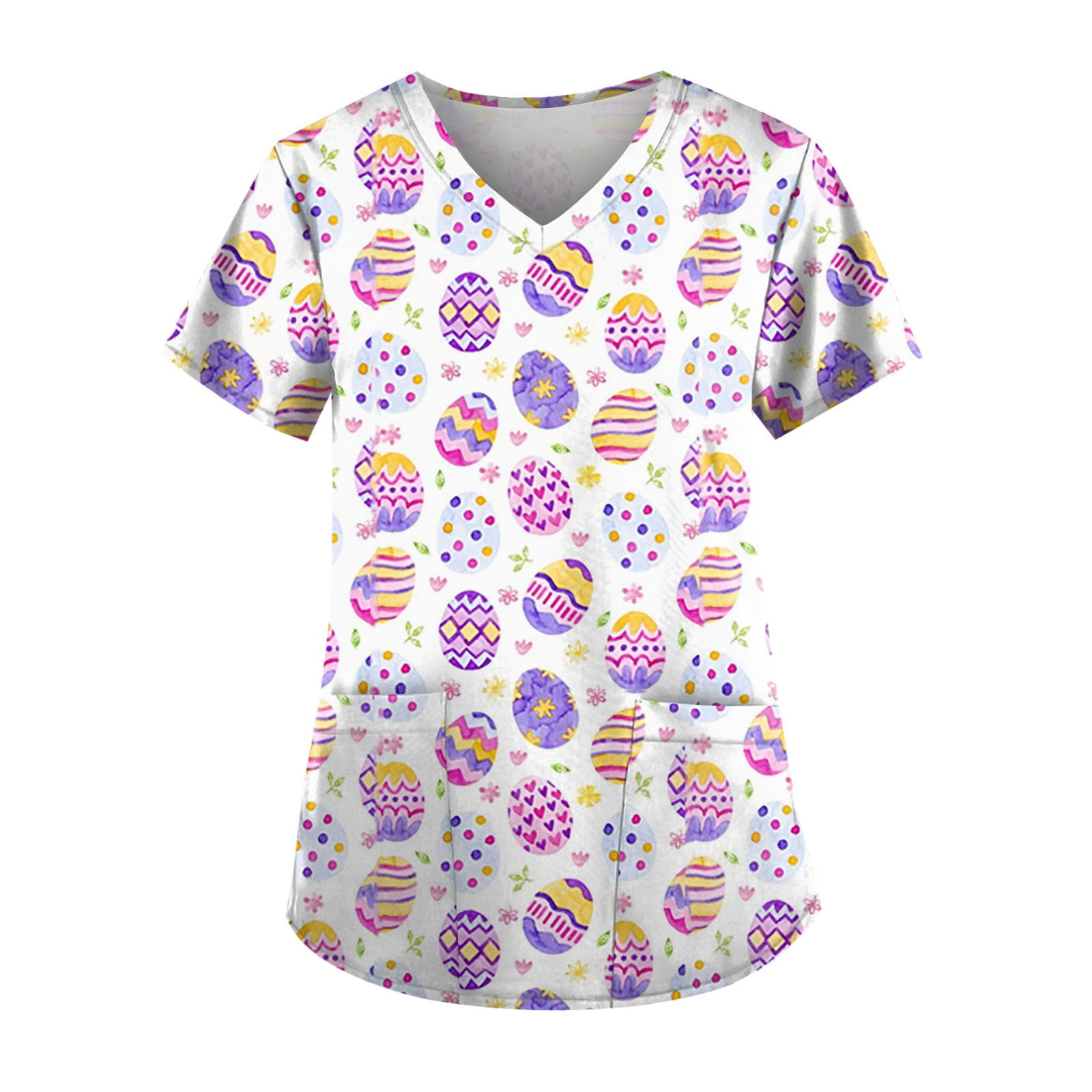 Knosfe Womens Easter Scrub Tops Plus Egg Short Sleeve Easter Day Womens