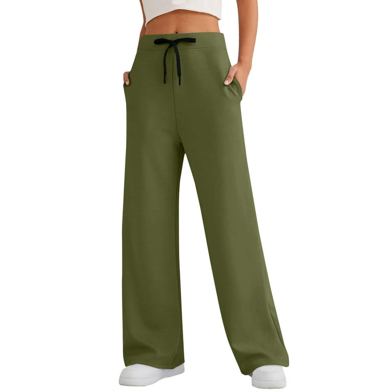 Knosfe Womens Sweatpants Petite Drawstring Running Sweatpants Womens Wide  Leg Athletic Straight Leg Workout Jogger Pants with Pockets Trendy High  Waisted Cute Baggy Pants Y2k Khaki S 