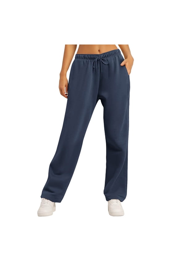Womens Jogger Sweatpants Petite Drawstring Running Cute Sweatpants for Women Straight Leg Trendy Wide Leg Loose Women s High Waisted Winter with Pockets Fashion Baggy Pants Women Navy XL