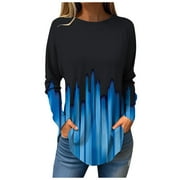 KNOSFE Womens Long Sleeve Shirts Tie-Dye Color Block Cute Casual Going Out Tops Crew Neck Fall Trendy Womens Blouses Loose Dressy Tunic Tops for Women 3X