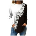 thumbnail image 1 of Knosfe Women Long Sleeve Tops Color Block Floral Petite Dressy Fall Shirts for Women Crew Neck Casual Women's Blouses Loose Winter Trendy Fashion Tunic Tops for Women Clearance 3X, 1 of 5
