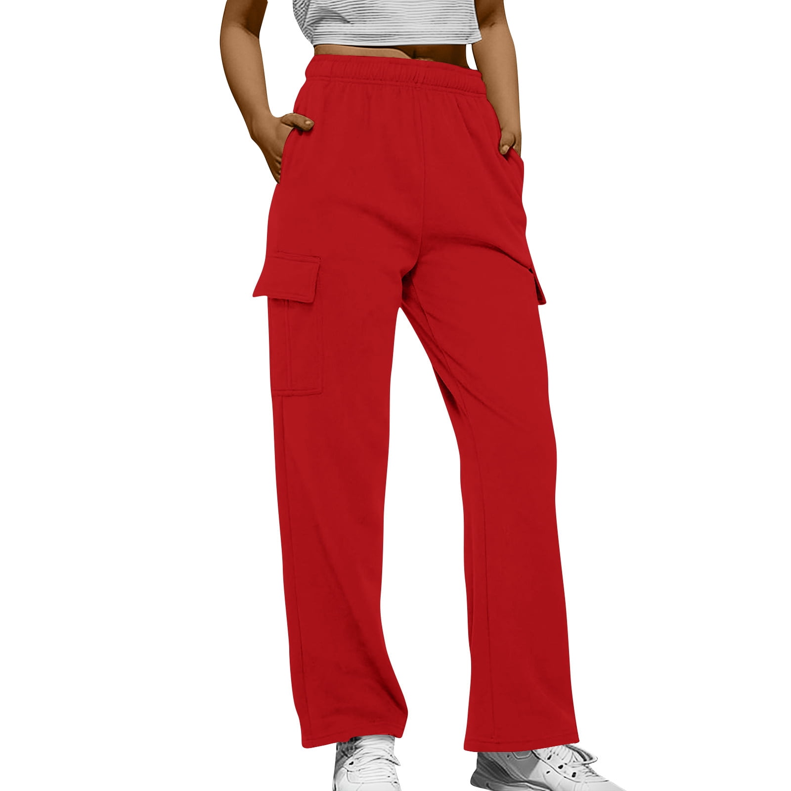 Knosfe Womens Petite Cute Sweatpants Lounge Fleece Lined Running Sweatpants  for Women with Pockets Loose Athletic Womens Jogger High Waisted Comfy  Straight Leg Fashion Baggy Pants Women Red 2XL 