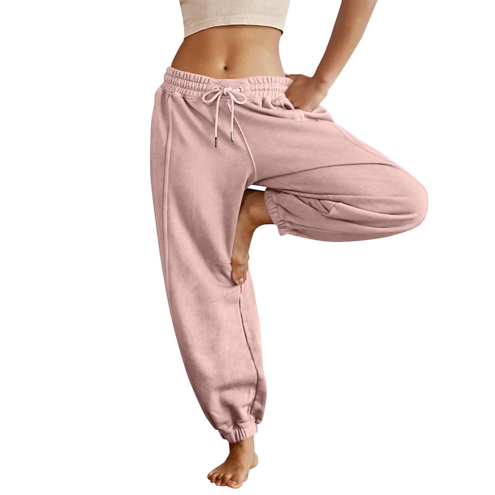 TQWQT Women's Petite Wide Leg Sweatpants Lightweight Aesthetic Open Bottom  Cozy Ladies Athletic Sweat Pants with Pockets Navy M 