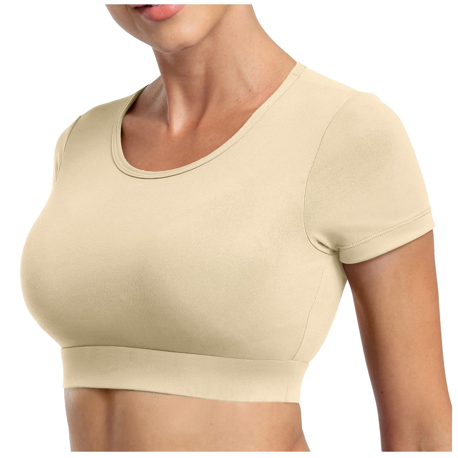 Knosfe Womens Sports Bra Short Sleeved Workout T Shirt Bras Wireless