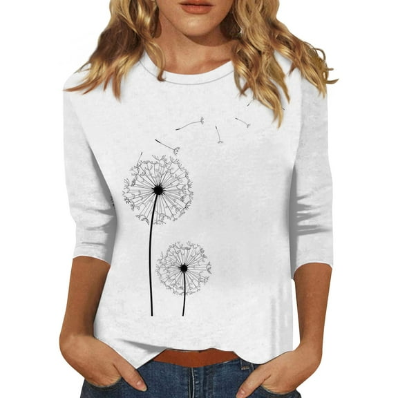 Knosfe Womens Tops 3/4 Sleeve Summer Sunflower Slim Cute Tops Crewneck Slim Fit Half Sleeve Tshirts Shirts Spring Blouse Light Gray M