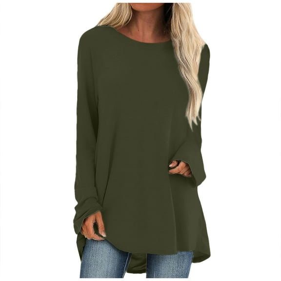 Knosfe Womens Tunics To Wear with Leggings Casual Womens Shirts Crewneck Long Sleeve Trendy Women Blouses Loose Fit Workout Fall Comfy Womens Tops and Tees XL