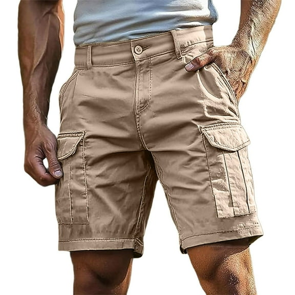 Knosfe Work Cargo Shorts Mens Big Tall Casual Hiking Outdoor Elastic Waist Lightweight Carpenter Pockets No Belt Khaki XL