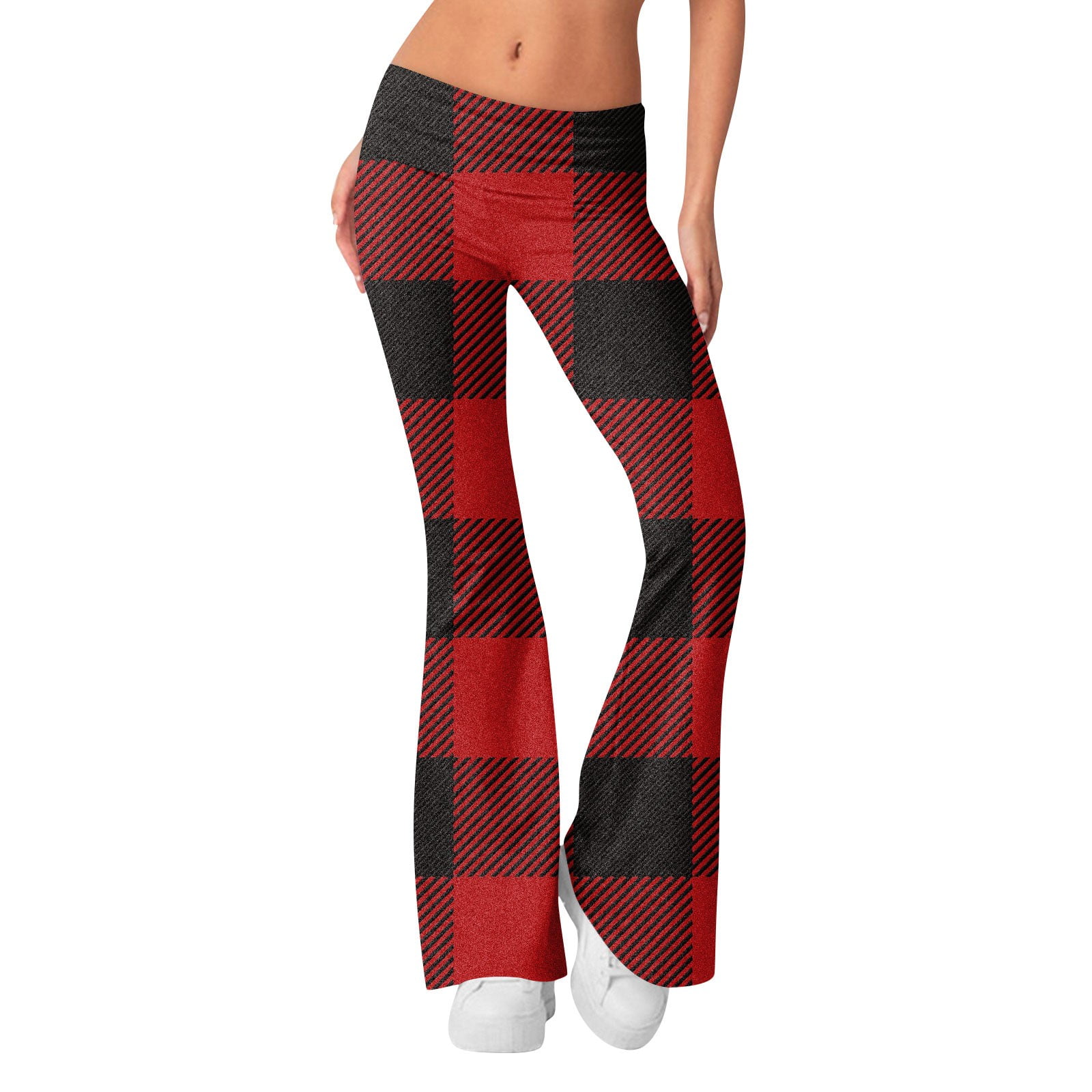 Knosfe Yoga Pants Women Bell Bottom Bootcut Athletic Fold Over Flare  Leggings for Women Y2k Low Rise Exercise Buffalo Plaid Workout Yoga Pants  Red XS