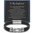 thumbnail image 1 of Knot Bracelets Gifts for Man Christmas Valentines day Gifts Black Braided Leather Infinity Bracelets Lettering Love You Forever Gifts for Son Grandson Husband Boyfriend Brother Man, 1 of 6