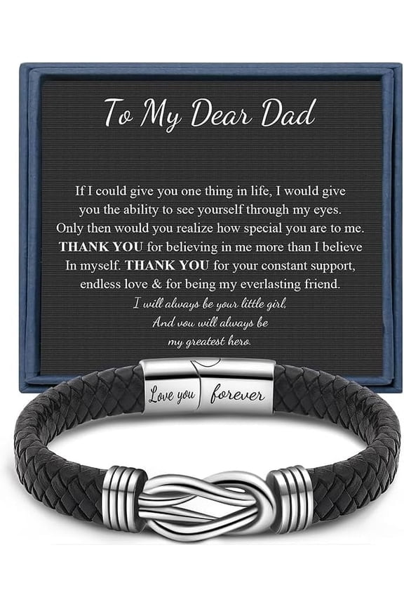 Knot Bracelets Gifts for Man Christmas Valentines day Gifts Black Braided Leather Infinity Bracelets Lettering Love You Forever Gifts for Son Grandson Husband Boyfriend Brother Man