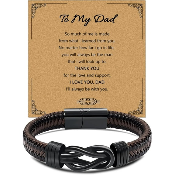 Knot Bracelets for Men Engraved Text Braided Leather Bracelet Gifts for Dad, Son, Brother, Husband, Boyfriend - Valentines, Fathers Day, Birthday, Christmas, Graduation