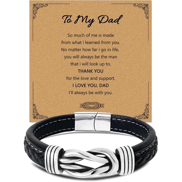 Knot Bracelets for Men Engraved Text Braided Leather Bracelet Gifts for Dad, Son, Brother, Husband, Boyfriend - Valentines, Fathers Day, Birthday, Christmas, Graduation