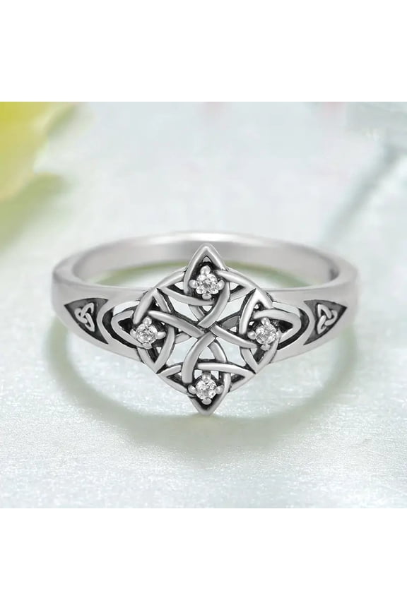 Knot Brass with Rhinestone Finger Rings Silver US Size 7(17.3mm)