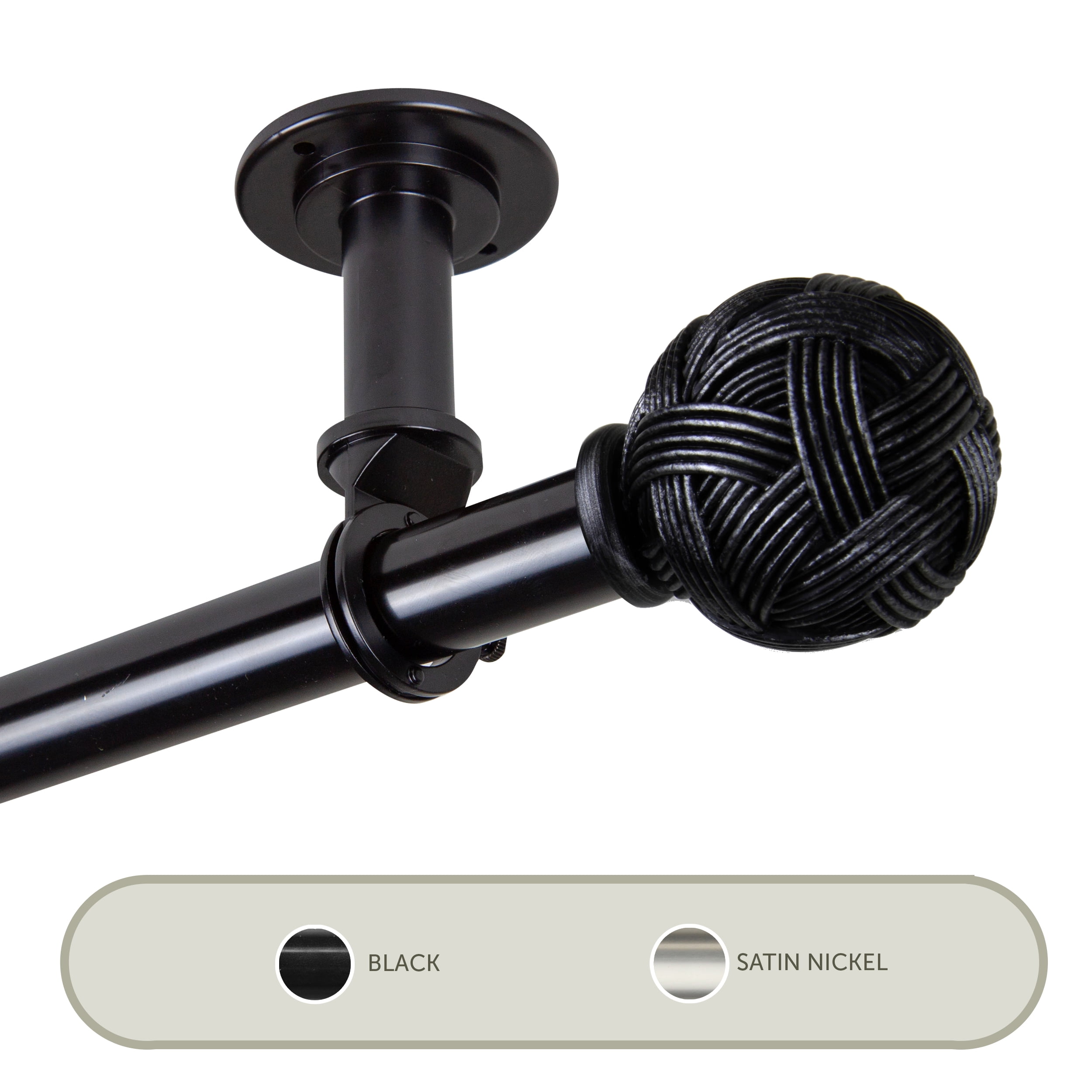 Knot Ceiling 1" Curtain Rod/ Room Divider 160-240 inch - Black