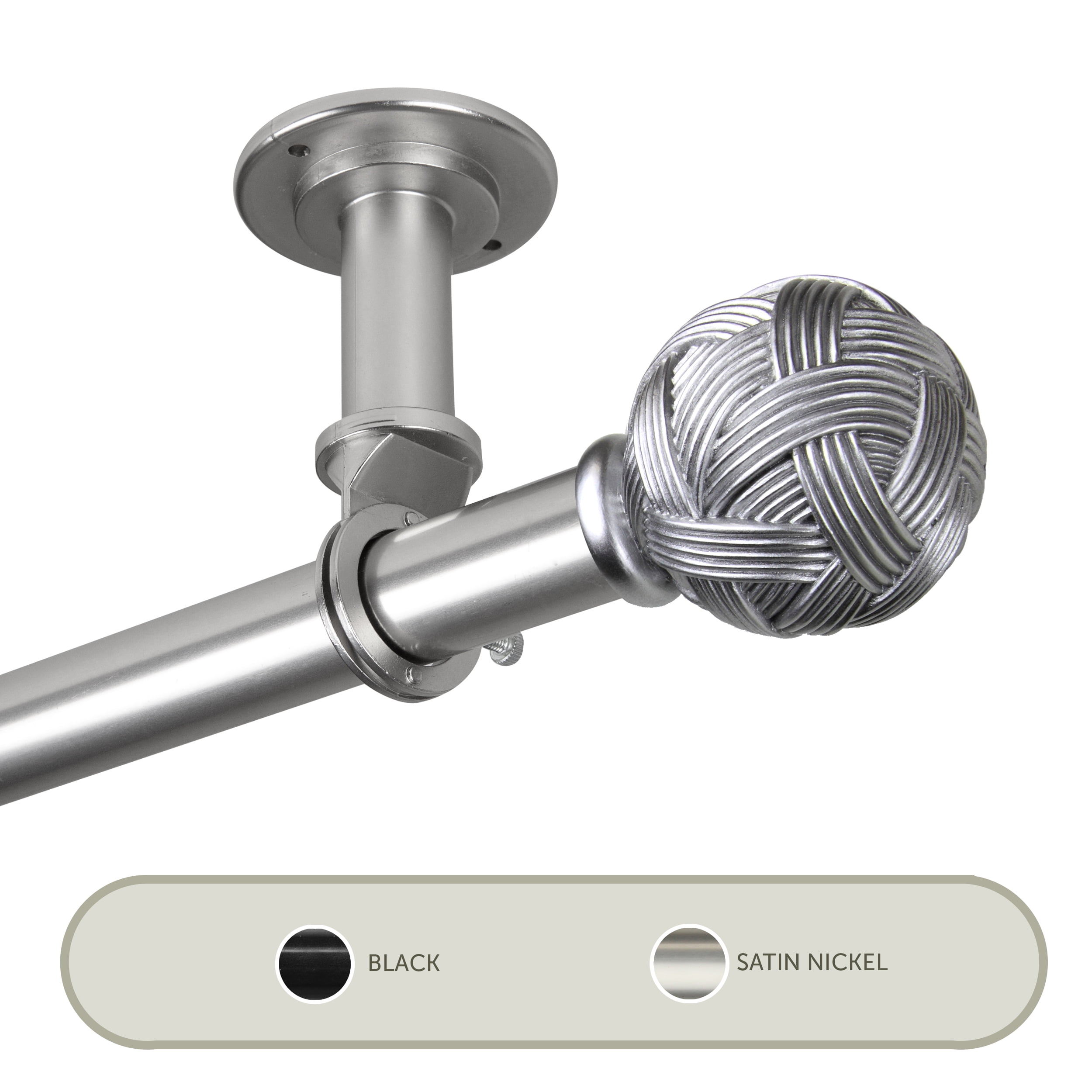 Knot Ceiling 1" Curtain Rod/ Room Divider 28-48 inch - Satin Nickel