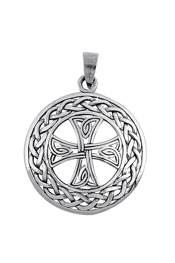 Knot Celtic Cross Medallion Pendant .925 Sterling Silver Weave Twist Braid Charm Jewelry Female