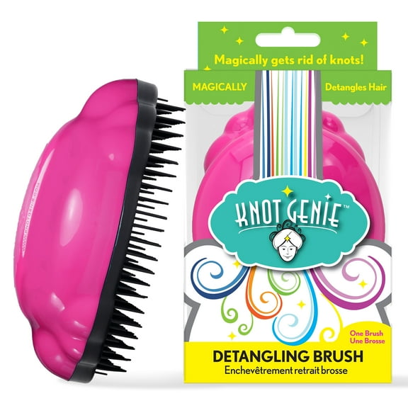 Knot Genie Detangling Hair Brush for Kids (Fairy Pink) | Perfect Detangling Brush for Curly Hair, Gently Separate Tangles, Leaves Hair Smooth and Shiny | The Pain Free Knot Detangler