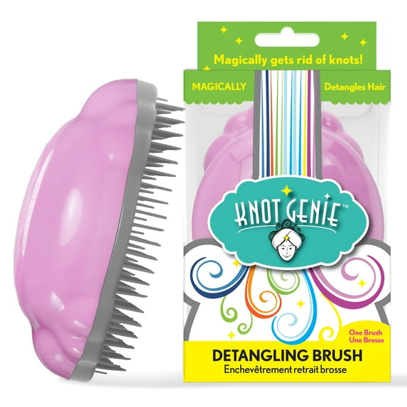 Knot Genie Detangling Hair Brush for Kids (Pink Relief) | Perfect Detangling Brush for Curly Hair, Gently Separate Tangles, Leaves Hair Smooth and Shiny | The Pain Free Knot Detangler