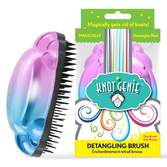 Knot Genie Detangling Hair Brush for Kids (Rainbow Ombre) | Perfect Detangling Brush for Curly Hair, Gently Separate Tangles, Leaves Hair Smooth and Shiny | The Pain-Free Knot Detangler