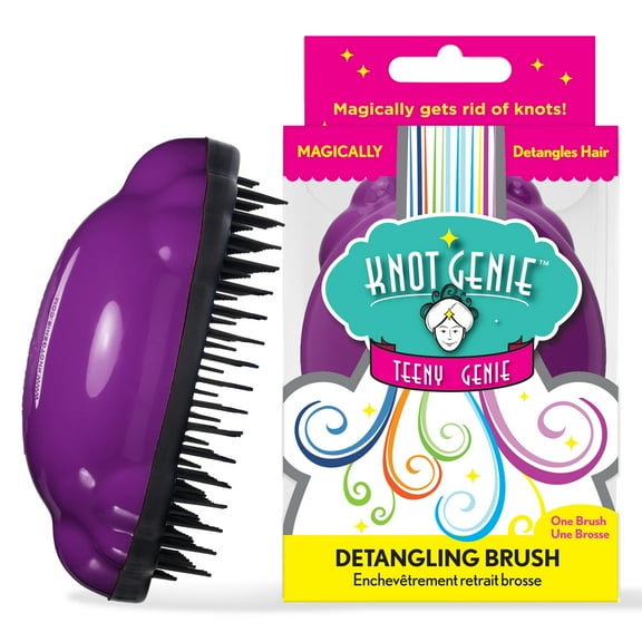 Knot Genie Teeny Detangling Hair Brush for Kids (Puff of Purple) | Perfect Detangling Brush for Curly Hair, Gently Separate Tangles, Leaves Hair Smooth and Shiny | The Pain Free Knot Detangler