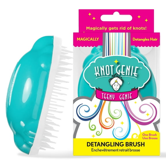 Knot Genie Teeny Detangling Hair Brush for Kids (Aquamarine) | Perfect Detangling Brush for Curly Hair, Gently Separate Tangles, Leaves Hair Smooth and Shiny | The Pain Free Knot Detangler