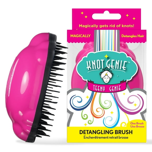 Knot Genie Teeny Detangling Hair Brush for Kids (Fairy Pink) | Perfect Detangling Brush for Curly Hair, Gently Separate Tangles, Leaves Hair Smooth and Shiny | The Pain-Free Knot Detangler