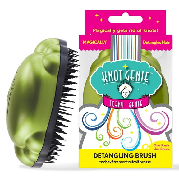 Knot Genie Teeny Detangling Hair Brush for Kids (Leaves of Green) | Perfect Detangling Brush for Curly Hair, Gently Separate Tangles, Leaves Hair Smooth and Shiny | The Pain Free Knot Detangler