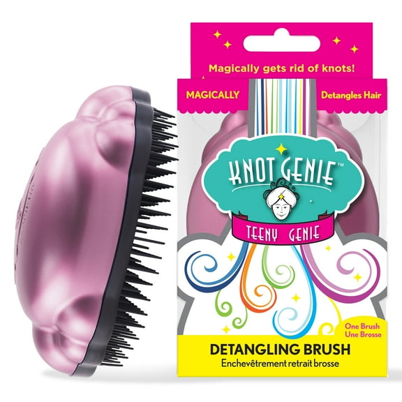 Knot Genie Teeny Detangling Hair Brush for Kids (Petal Pink) | Perfect Detangling Brush for Curly Hair, Gently Separate Tangles, Leaves Hair Smooth and Shiny | The Pain Free Knot Detangler