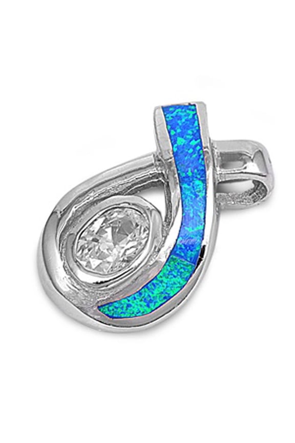 Knot Loop Slider Pendant Blue Simulated Opal .925 Sterling Silver Mosaic Charm Jewelry Female Unisex