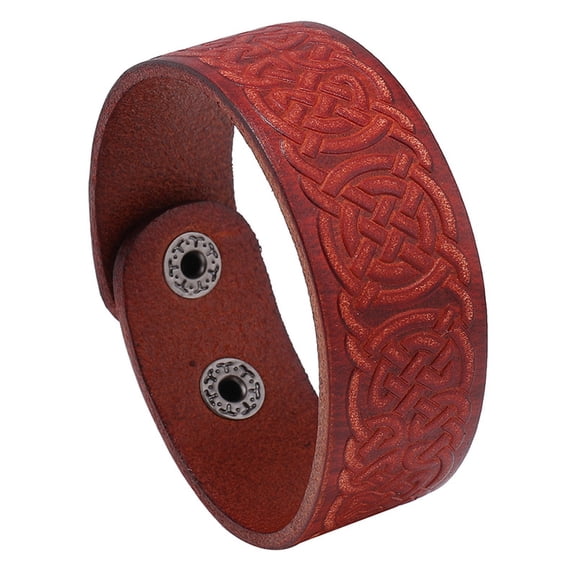 Knot Pattern Cowhide Crod Bracelets with Iron Clasps Dark Red 8-7/8 inch(22.5cm)