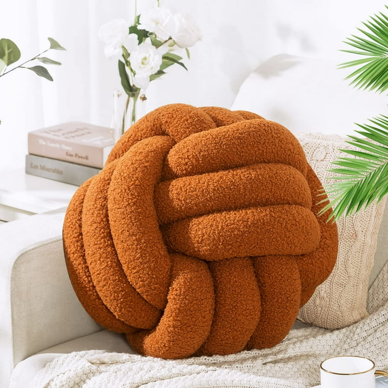 Knot Pillow Ball 8.6 inch Round Caramel Throw Pillow Soft Home Decorative Pillow Boucle Circle Knotted Pillow Handmade Throw Pillow Accent Pillows for