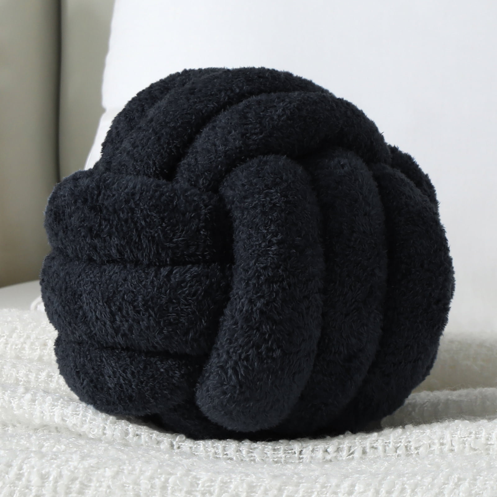 Knot Pillow Ball Plush - Decorative Throw Pillows for Bed Stress Relief, Round Knot Cushion for Sofa Decor Pet Toy, Black 8 Inch