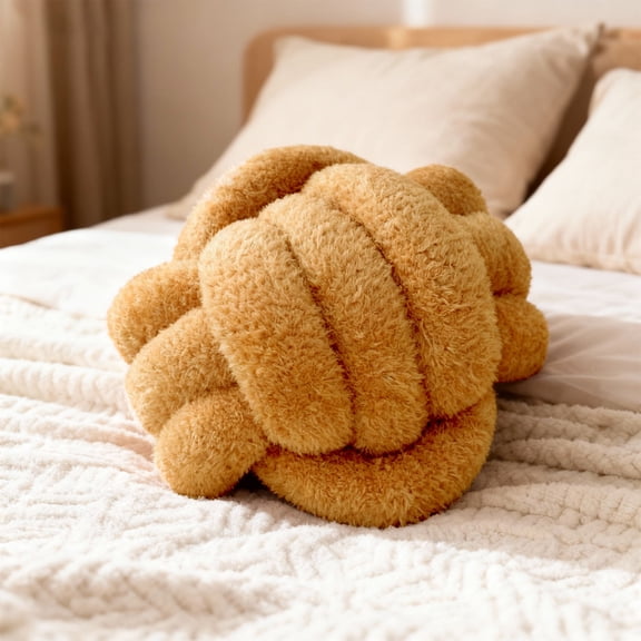 Knot Pillow Ball Plush - Decorative Throw Pillows for Bed Stress Relief, Round Knot Cushion for Sofa Decor Pet Toy, Khaki 8 Inch