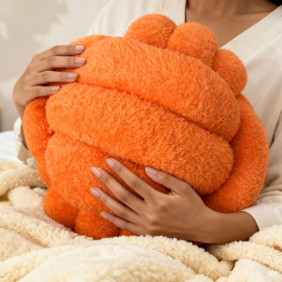 Knot Pillow Ball Plush - Decorative Throw Pillows for Bed Stress Relief, Round Knot Cushion for Sofa Decor Pet Toy, Orange 12 Inch