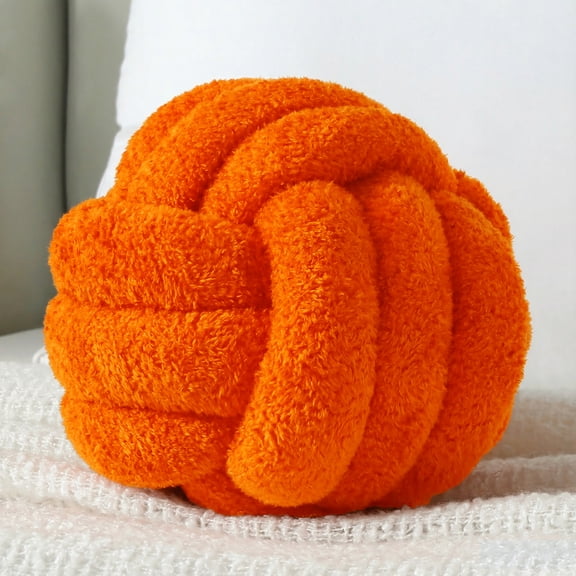 Knot Pillow Ball Plush - Decorative Throw Pillows for Bed Stress Relief, Round Knot Cushion for Sofa Decor Pet Toy, Orange 8 Inch