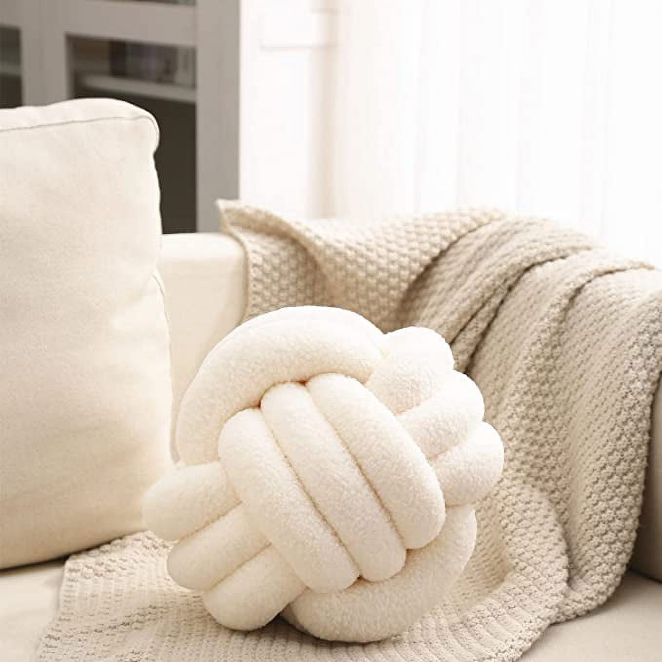 Uvvyui Knot Pillow Ball, Soft Ivory Home Decor Knotted Pillows, Handmade  Round Plush Throw Pillow, Aesthetic & Cute Large Decorative Pillows for  Bed